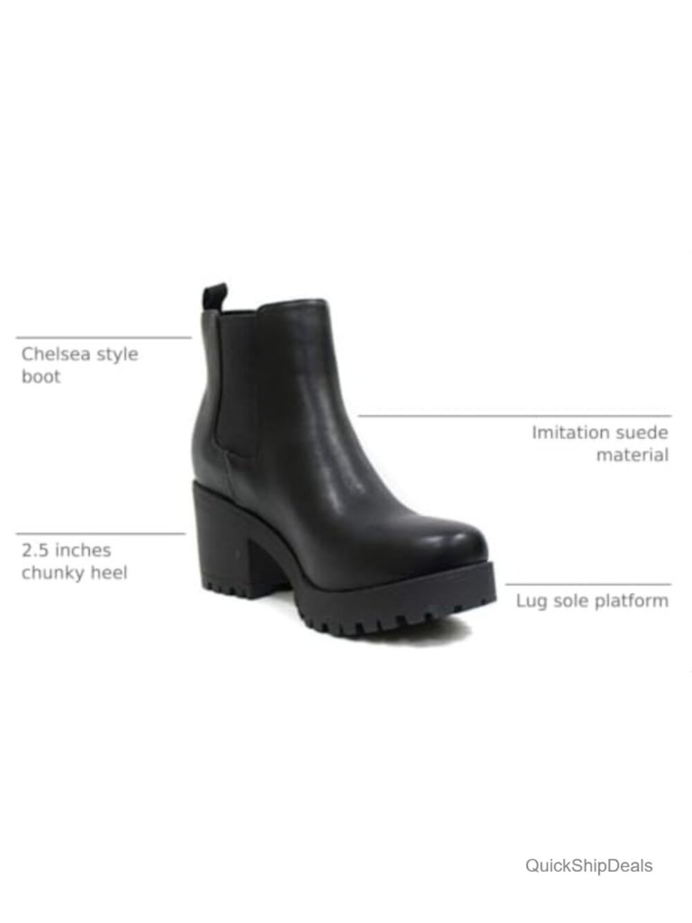 Women's Ankle Bootie with Chunky Heel & Lug Sole Platform - Picture 2 of 5